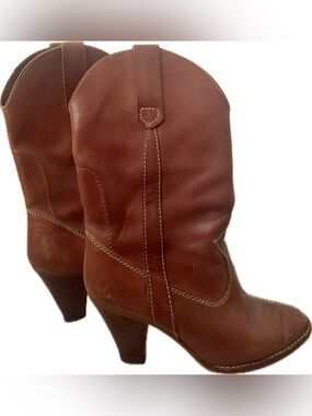 Vintage 70s `Rusty’ Leather Heeled Western Cowboy Boots Size 5